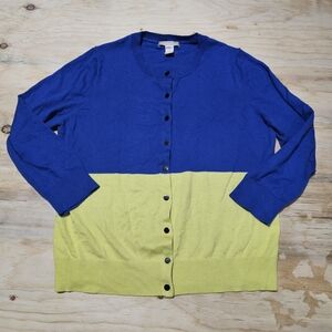 Banana Republic Cardigan Sz L Color Block Blue and Yellow Silk Blend Sweater